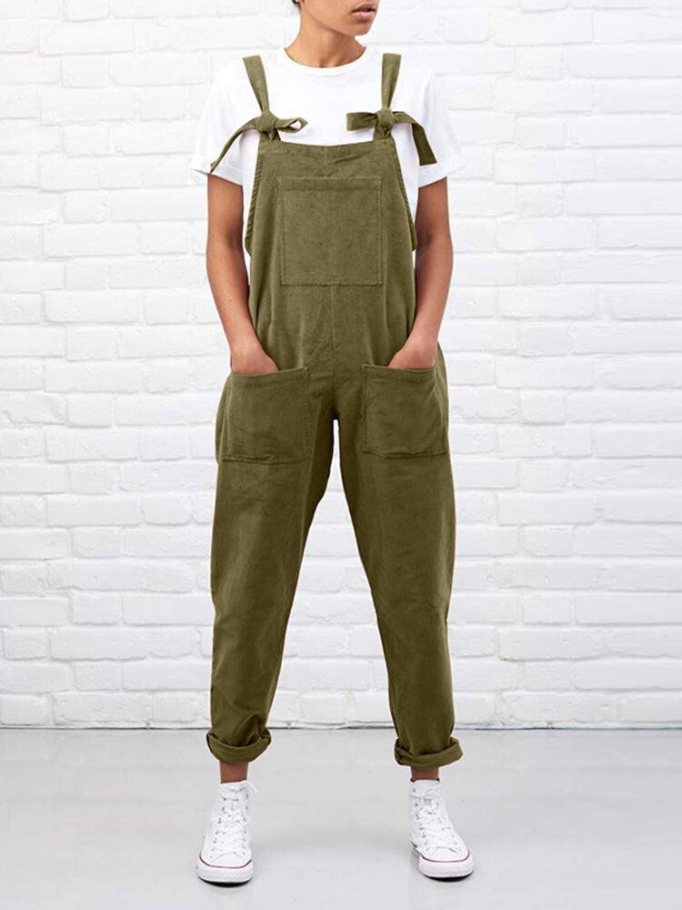 Kvinnor Manchester Enfärgad Snörning Bröstsidofickor Casual Jumpsuit