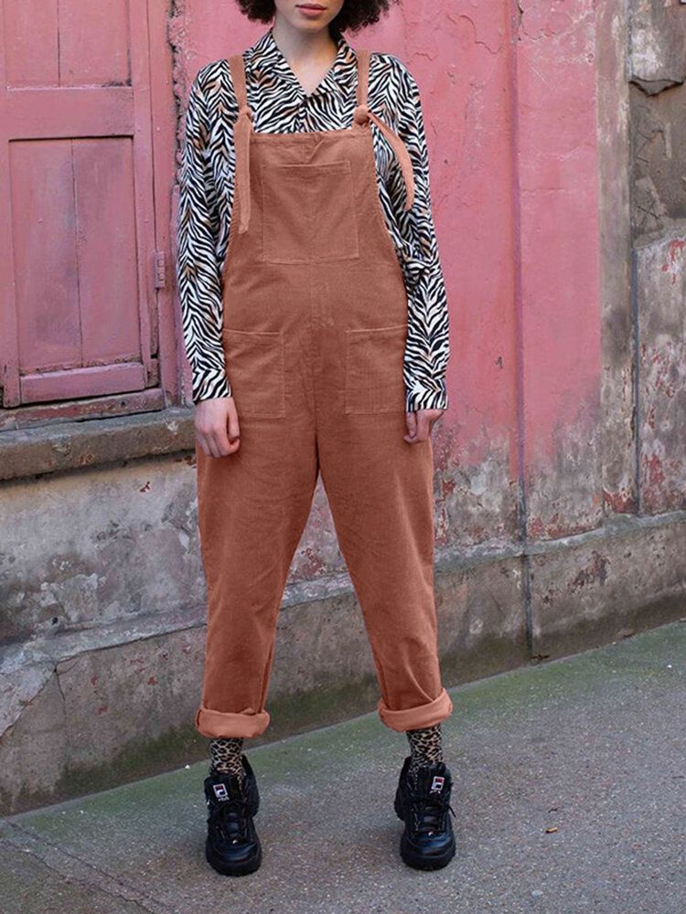 Kvinnor Manchester Enfärgad Snörning Bröstsidofickor Casual Jumpsuit