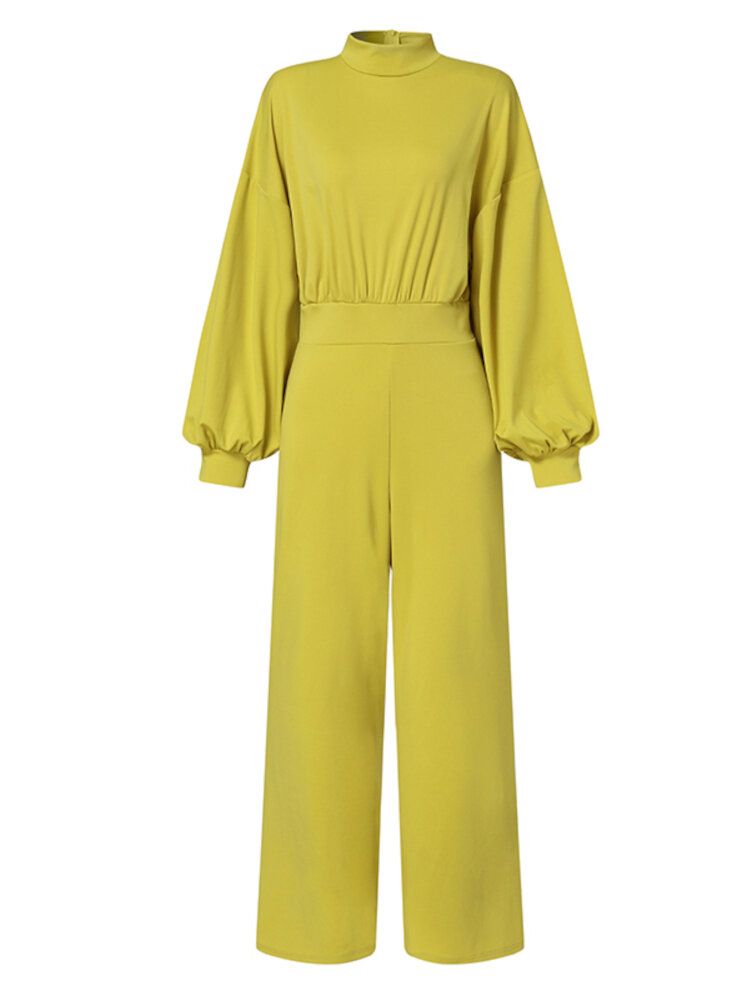 Kvinnor Puffärm Solid Ankellängd Dragkedja O-ringad Casual Jumpsuits