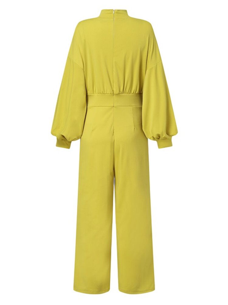 Kvinnor Puffärm Solid Ankellängd Dragkedja O-ringad Casual Jumpsuits