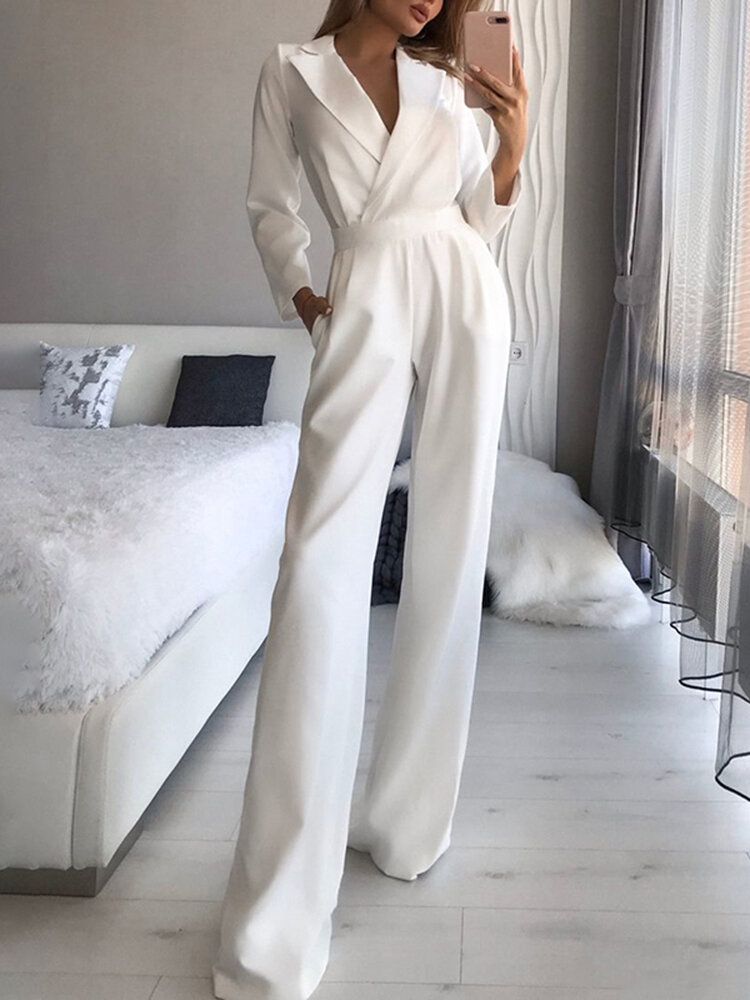 Kvinnor Sidofickor Maxi Längd Rygg Dragkedja Knappar Casual Jumpsuit