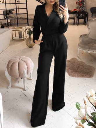 Kvinnor Sidofickor Maxi Längd Rygg Dragkedja Knappar Casual Jumpsuit