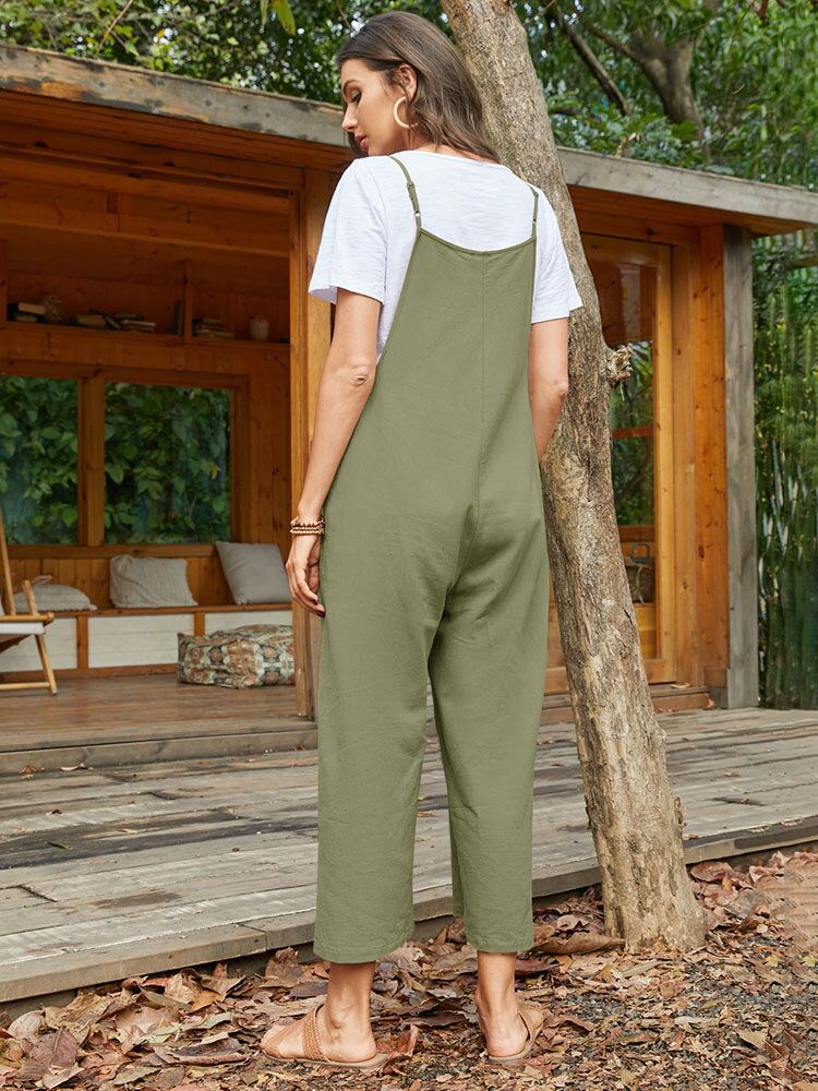 Pocket Solid Loose Fit Brief Summer Jumpsuit