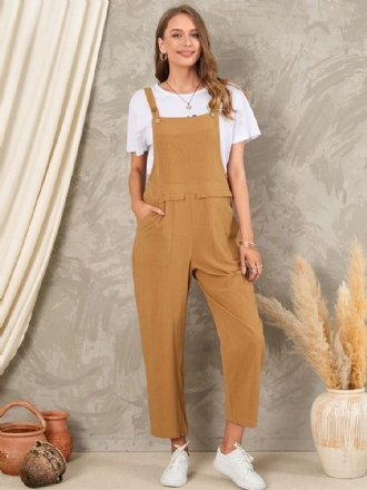 Solid Pocket Sleeveless Button Casual Jumpsuit För Kvinnor