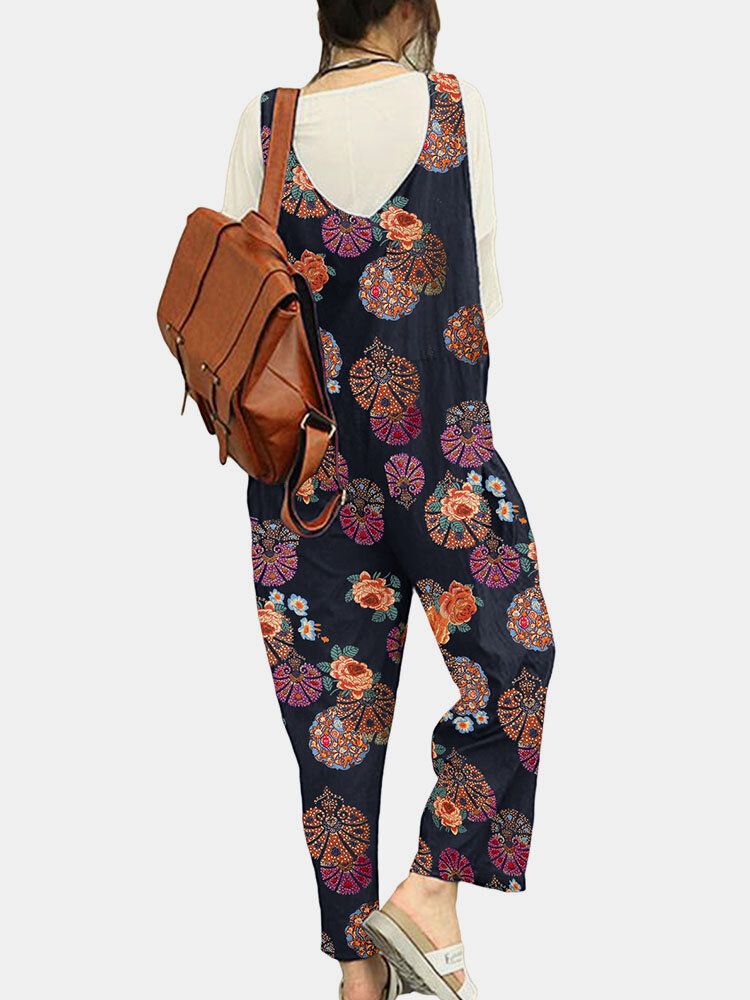 Tribal Flower Print Wide Leg Jumpsuit För Kvinnor