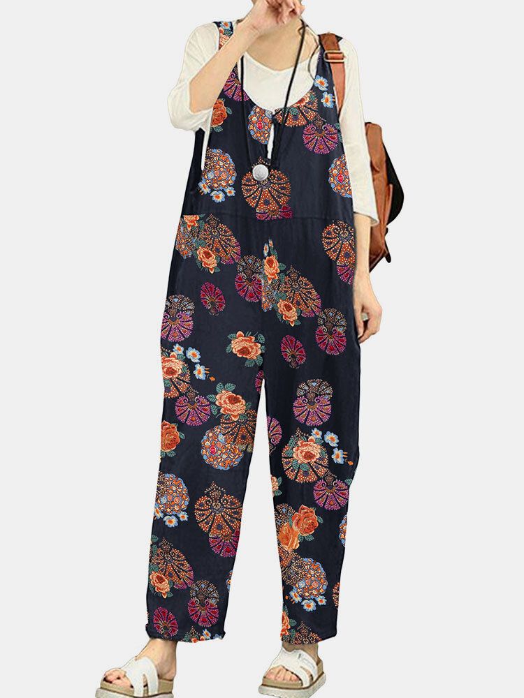 Tribal Flower Print Wide Leg Jumpsuit För Kvinnor