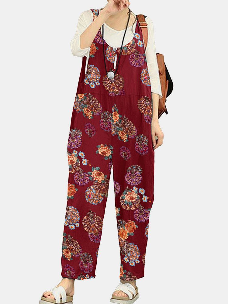 Tribal Flower Print Wide Leg Jumpsuit För Kvinnor