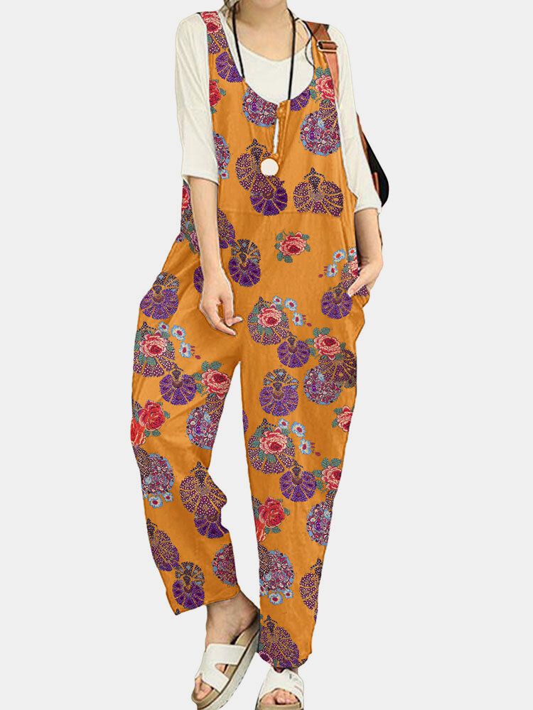 Tribal Flower Print Wide Leg Jumpsuit För Kvinnor