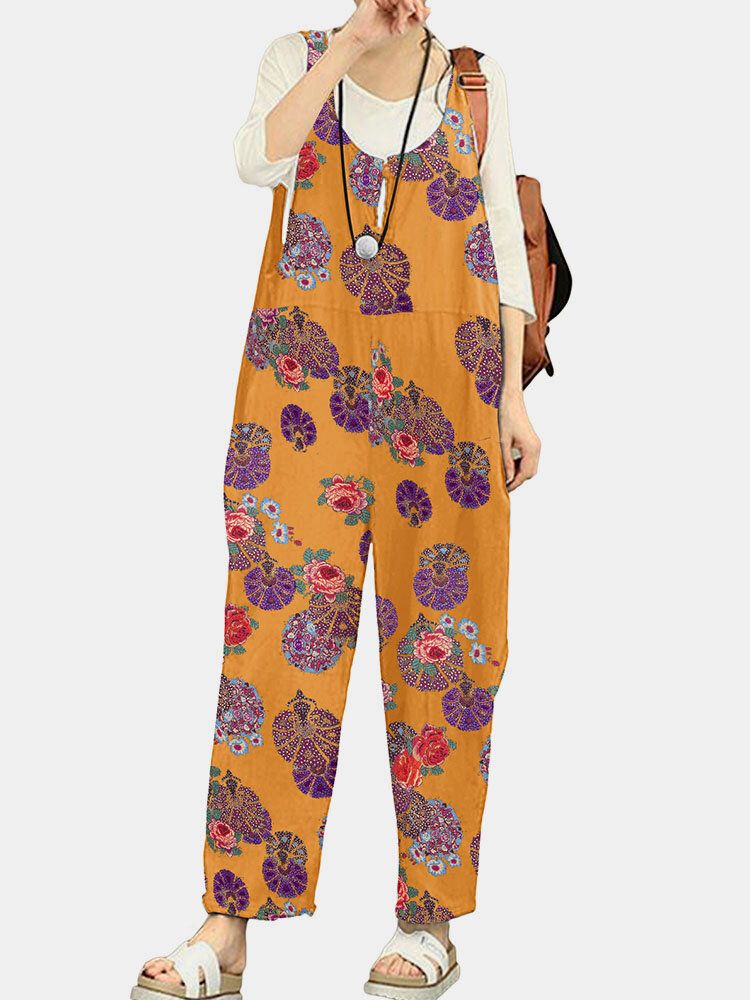 Tribal Flower Print Wide Leg Jumpsuit För Kvinnor