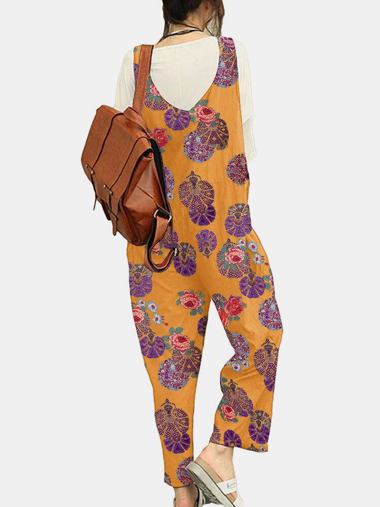 Tribal Flower Print Wide Leg Jumpsuit För Kvinnor