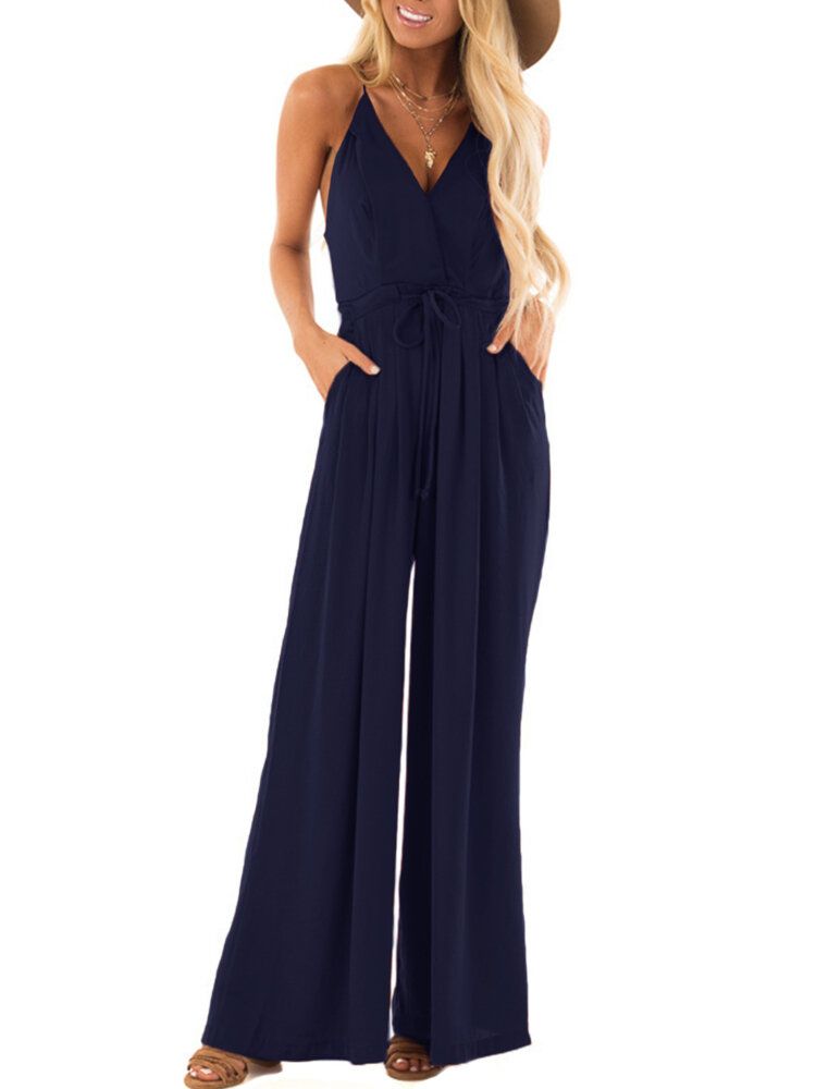 V-ringad Camisole Solid Elegant Jumpsuits