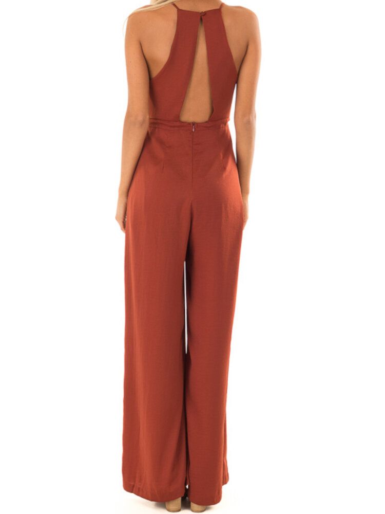 V-ringad Camisole Solid Elegant Jumpsuits