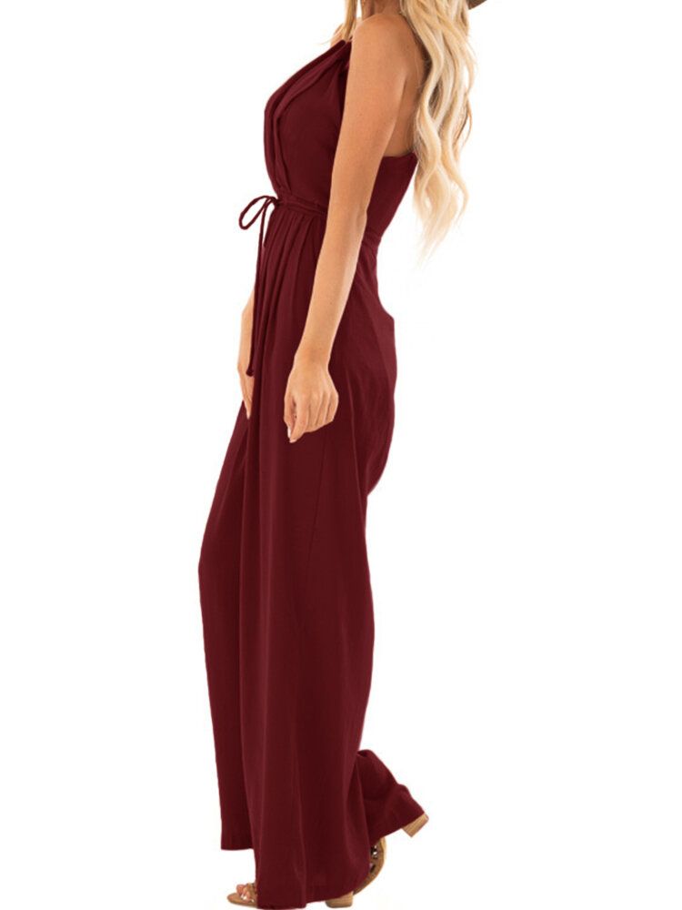 V-ringad Camisole Solid Elegant Jumpsuits