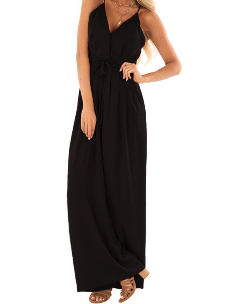 V-ringad Camisole Solid Elegant Jumpsuits