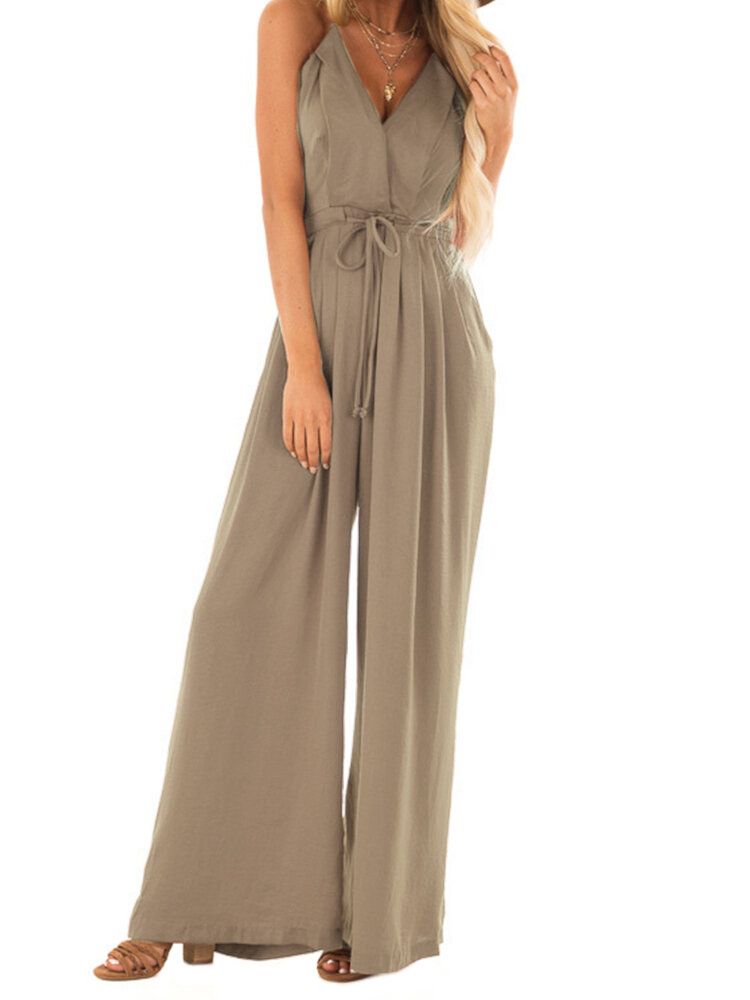 V-ringad Camisole Solid Elegant Jumpsuits