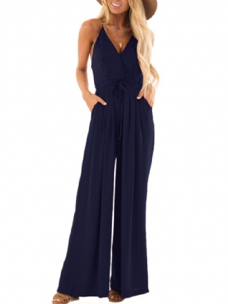 V-ringad Camisole Solid Elegant Jumpsuits