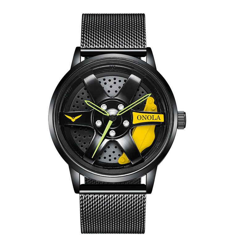 3d Ihåligt Hjulnavsdesign Vattentät Mode Helstål Herrklocka Quartz Watch