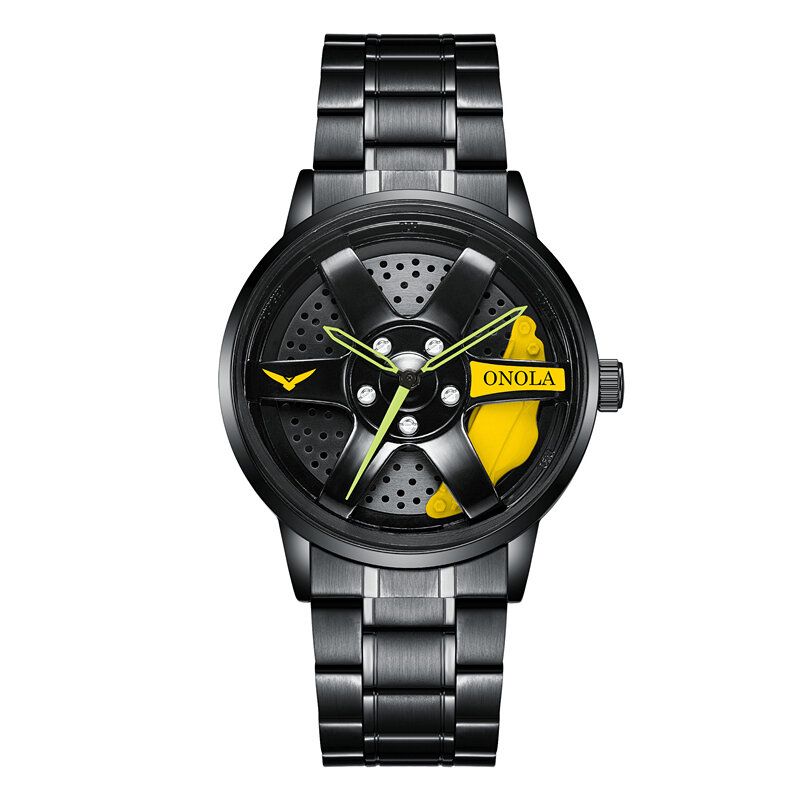 3d Ihåligt Hjulnavsdesign Vattentät Mode Helstål Herrklocka Quartz Watch