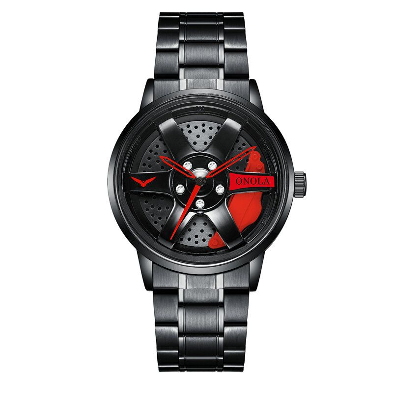 3d Ihåligt Hjulnavsdesign Vattentät Mode Helstål Herrklocka Quartz Watch