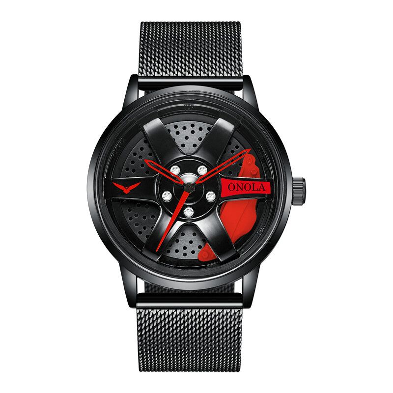 3d Ihåligt Hjulnavsdesign Vattentät Mode Helstål Herrklocka Quartz Watch