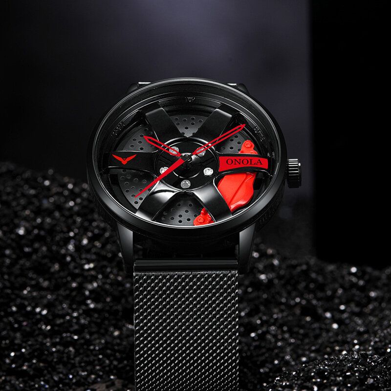 3d Ihåligt Hjulnavsdesign Vattentät Mode Helstål Herrklocka Quartz Watch