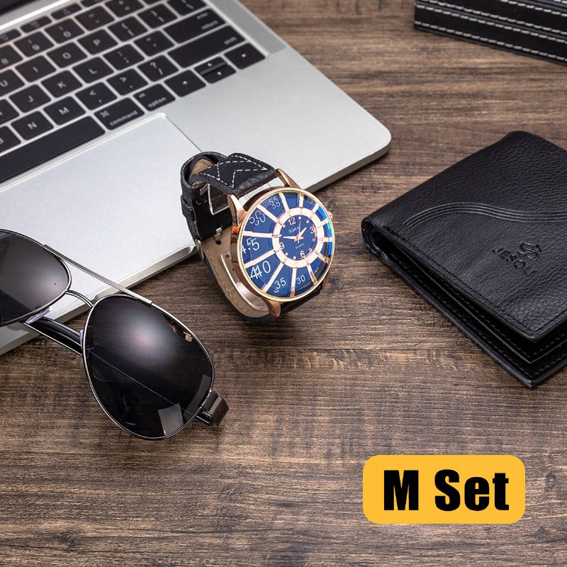 3st Mode Presentset För Män Business Style Quartz Watch+plånbok +solglasögon Set