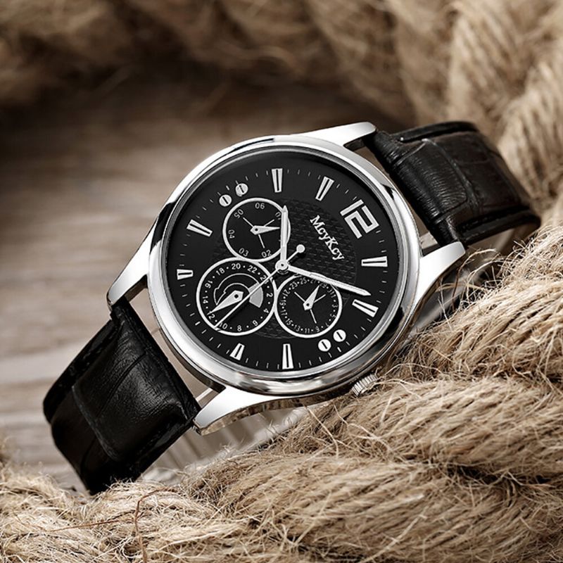 4 Färger Herr I Rostfritt Stål Business Casual Pu-läderrem Quartz Watch