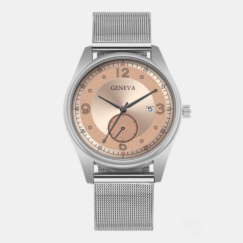 8 Färger Rostfritt Stållegering Herr Casual Business Klocka Enkel Digital Legering Nätarmband Quartz Watch