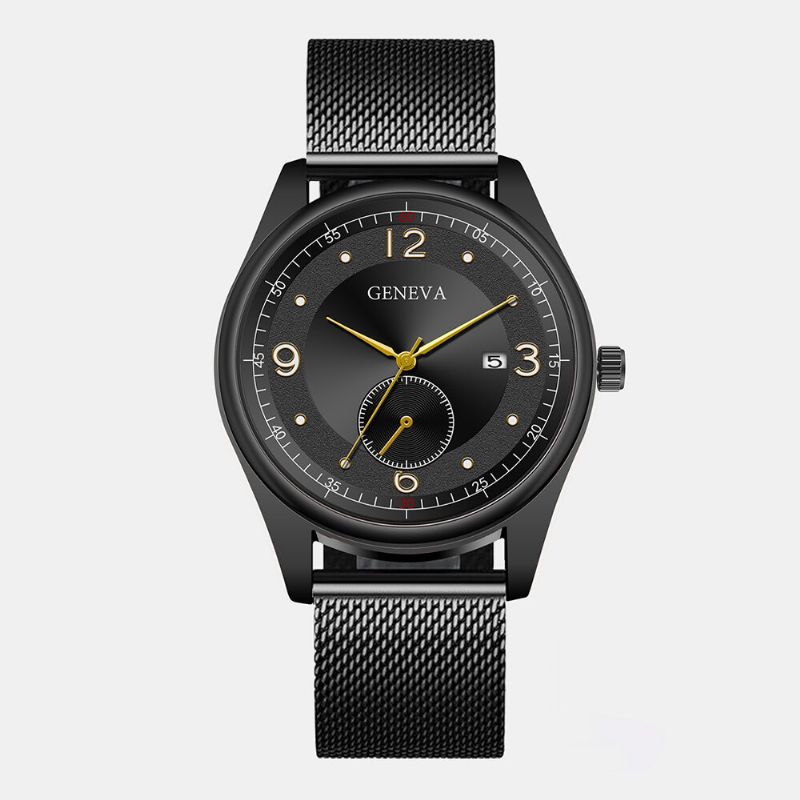 8 Färger Rostfritt Stållegering Herr Casual Business Klocka Enkel Digital Legering Nätarmband Quartz Watch