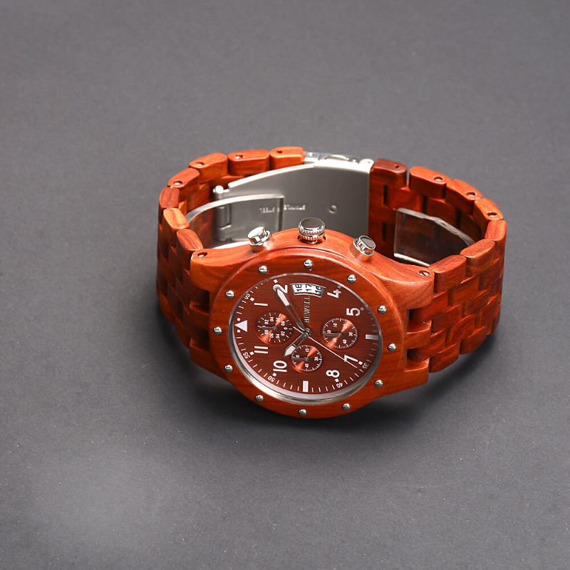 Bewell Multifunktionsarmbandsur I Trä Creative Date Display Herr Quartz Watch