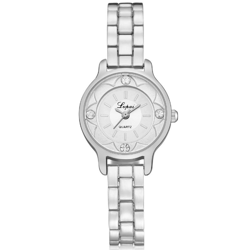 Blomstertryckt Urtavla Damarmbandsklocka Legering Diamond Quartz Watch