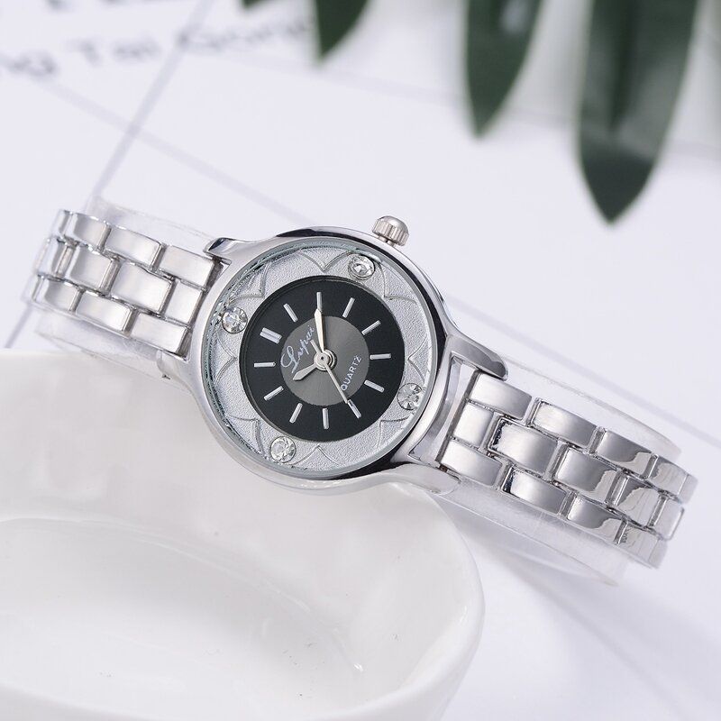 Blomstertryckt Urtavla Damarmbandsklocka Legering Diamond Quartz Watch