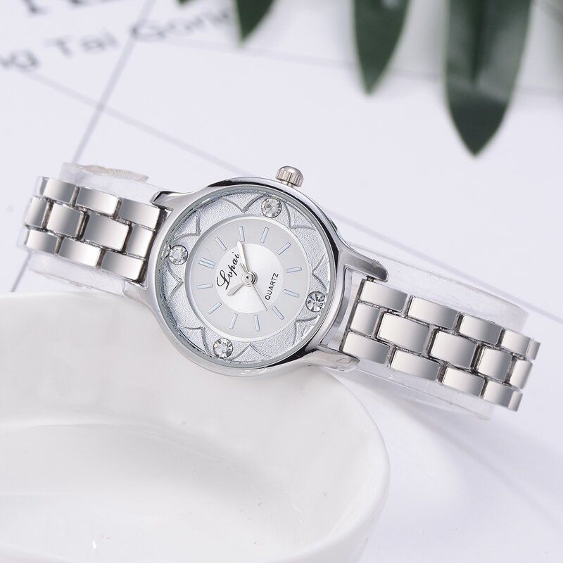 Blomstertryckt Urtavla Damarmbandsklocka Legering Diamond Quartz Watch