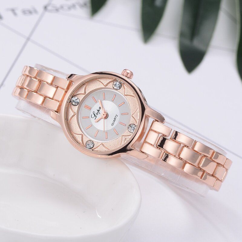 Blomstertryckt Urtavla Damarmbandsklocka Legering Diamond Quartz Watch