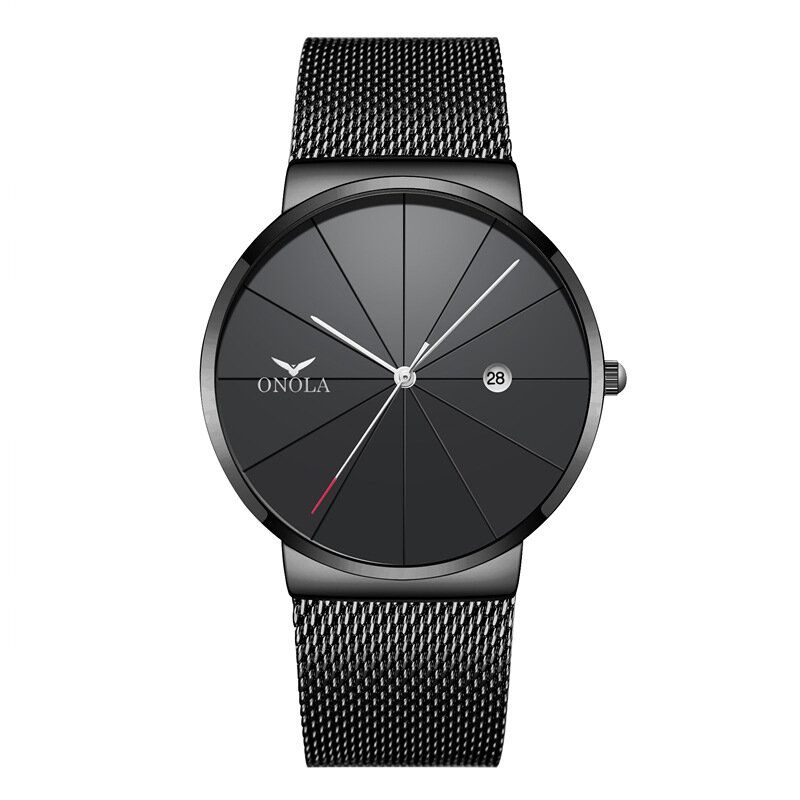 Business Casual Alloy Mesh Band Kalender Vattentät Herr Quartz Watch Armbandsur