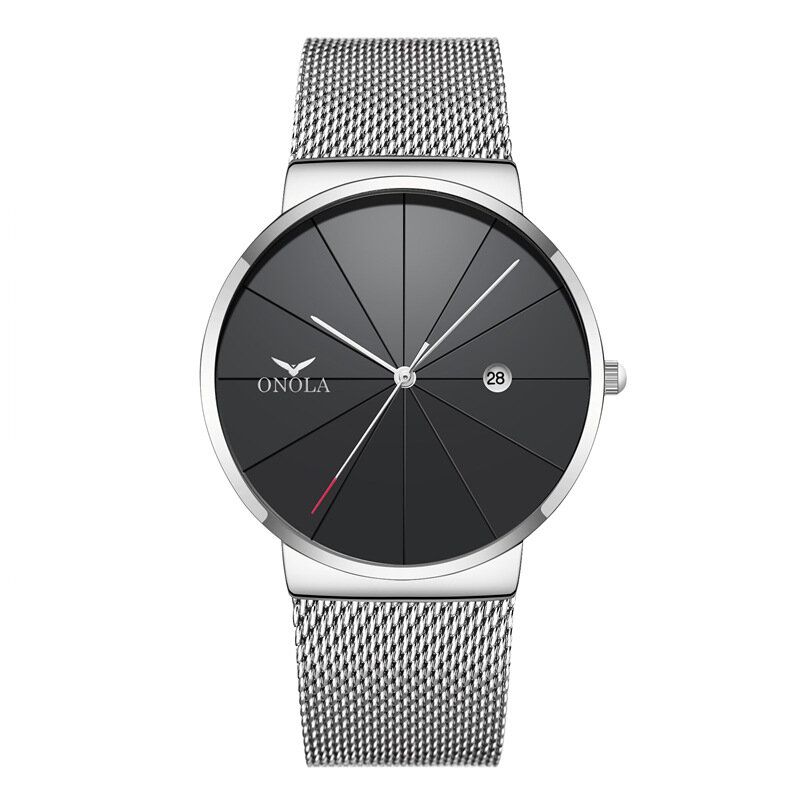 Business Casual Alloy Mesh Band Kalender Vattentät Herr Quartz Watch Armbandsur