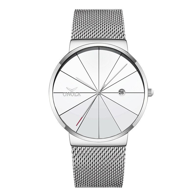 Business Casual Alloy Mesh Band Kalender Vattentät Herr Quartz Watch Armbandsur