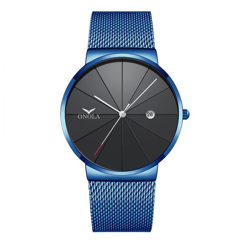 Business Casual Alloy Mesh Band Kalender Vattentät Herr Quartz Watch Armbandsur