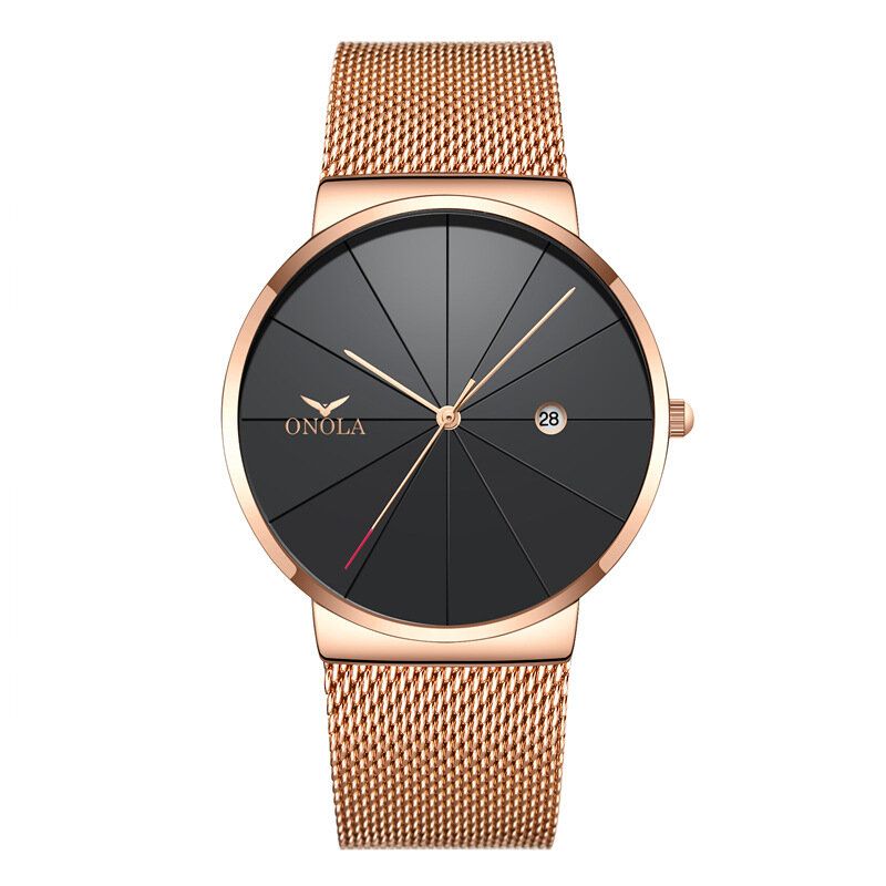 Business Casual Alloy Mesh Band Kalender Vattentät Herr Quartz Watch Armbandsur