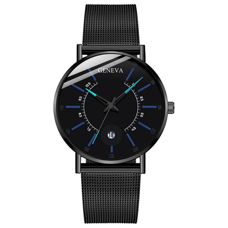 Business Casual Färgad Urtavla Med Kalenderlegering Mesh-rem Herr Quartz Watch