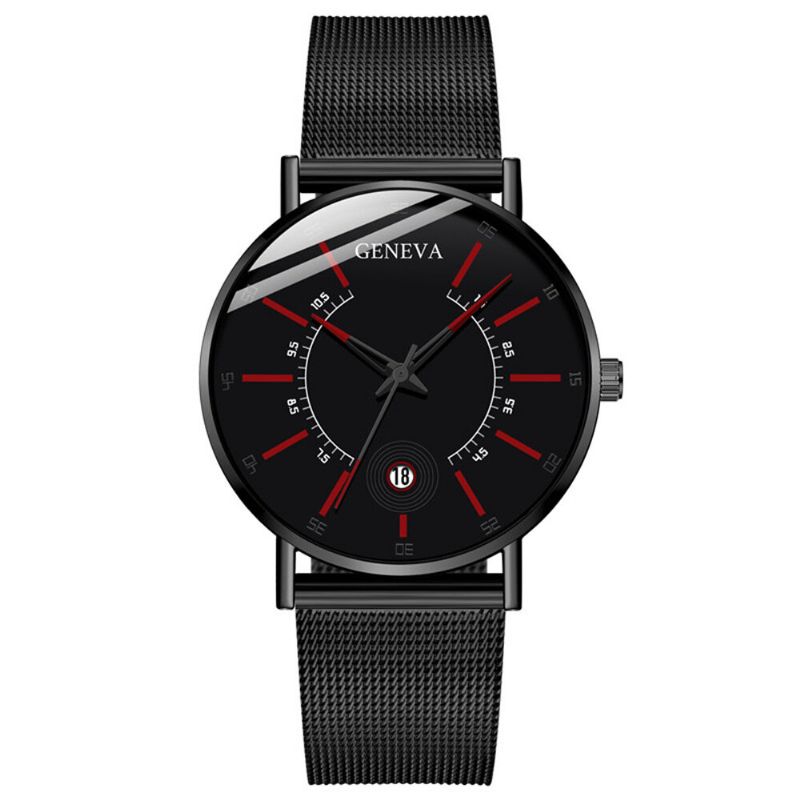 Business Casual Färgad Urtavla Med Kalenderlegering Mesh-rem Herr Quartz Watch