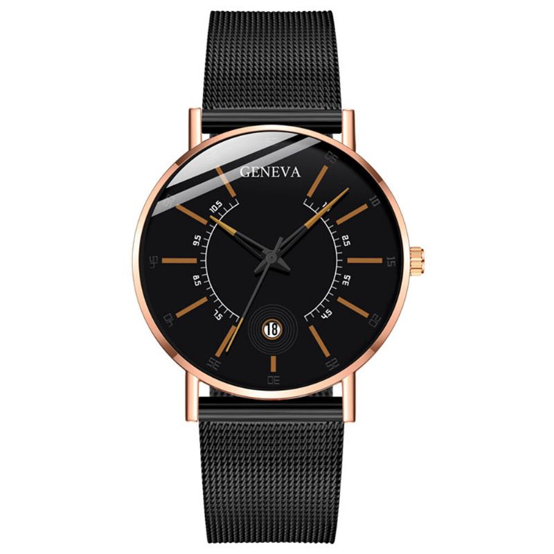 Business Casual Färgad Urtavla Med Kalenderlegering Mesh-rem Herr Quartz Watch