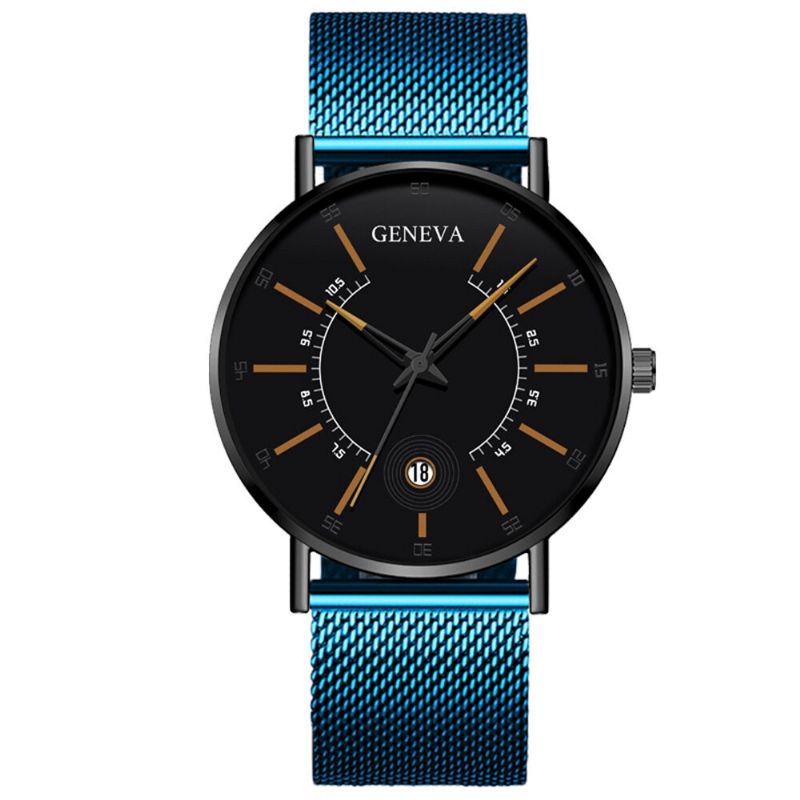 Business Casual Färgad Urtavla Med Kalenderlegering Mesh-rem Herr Quartz Watch