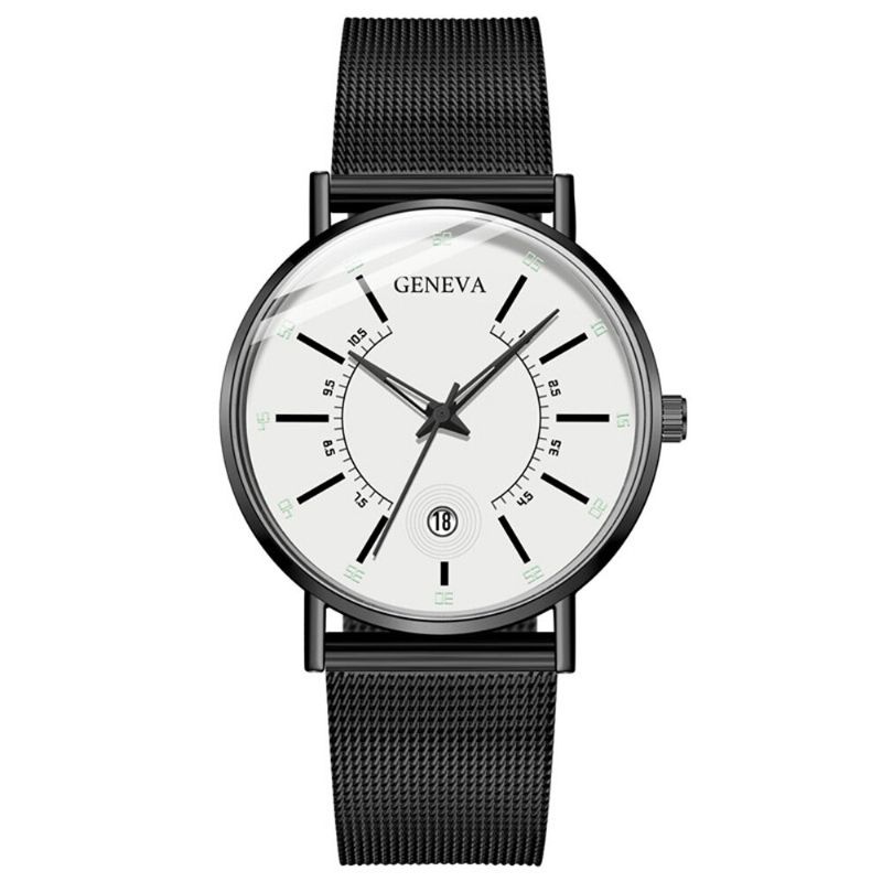 Business Casual Färgad Urtavla Med Kalenderlegering Mesh-rem Herr Quartz Watch