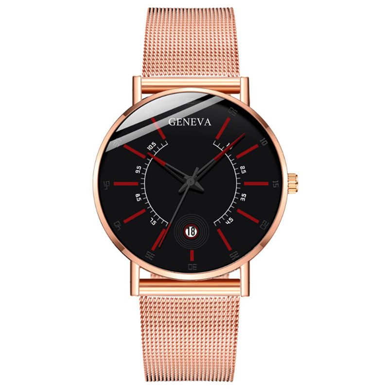 Business Casual Färgad Urtavla Med Kalenderlegering Mesh-rem Herr Quartz Watch