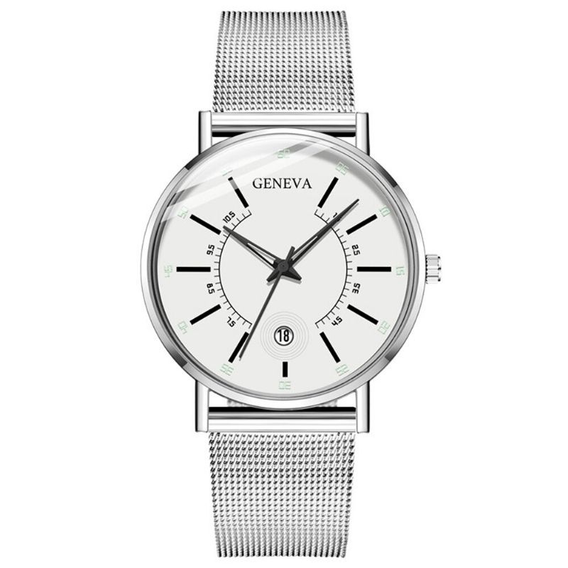 Business Casual Färgad Urtavla Med Kalenderlegering Mesh-rem Herr Quartz Watch