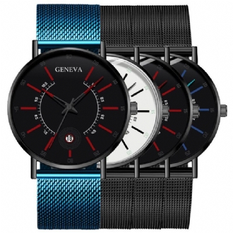 Business Casual Färgad Urtavla Med Kalenderlegering Mesh-rem Herr Quartz Watch