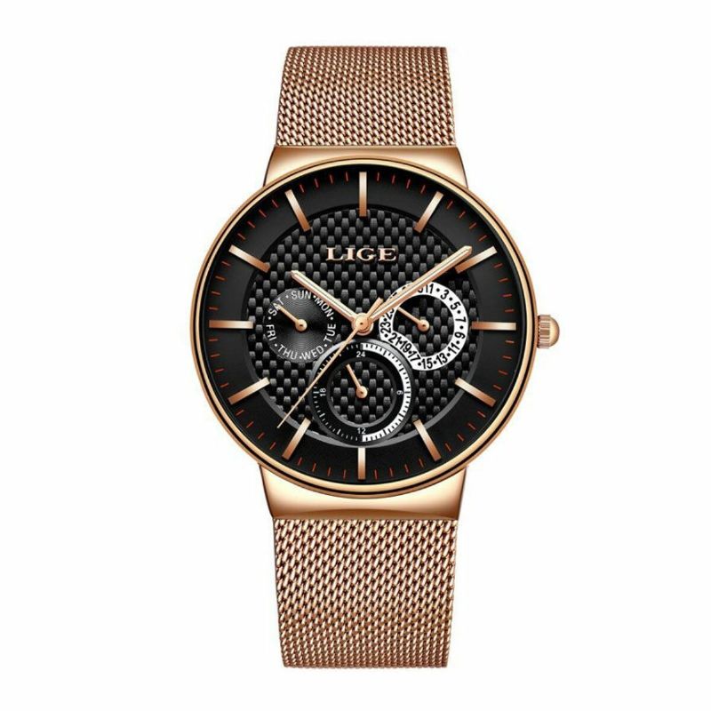 Business Casual Herrklocka Vattentät Lysande Date Week Display Quartz Watch