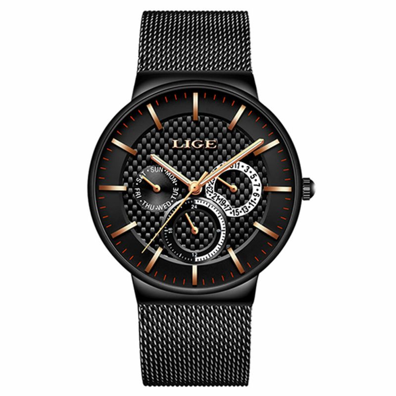 Business Casual Herrklocka Vattentät Lysande Date Week Display Quartz Watch