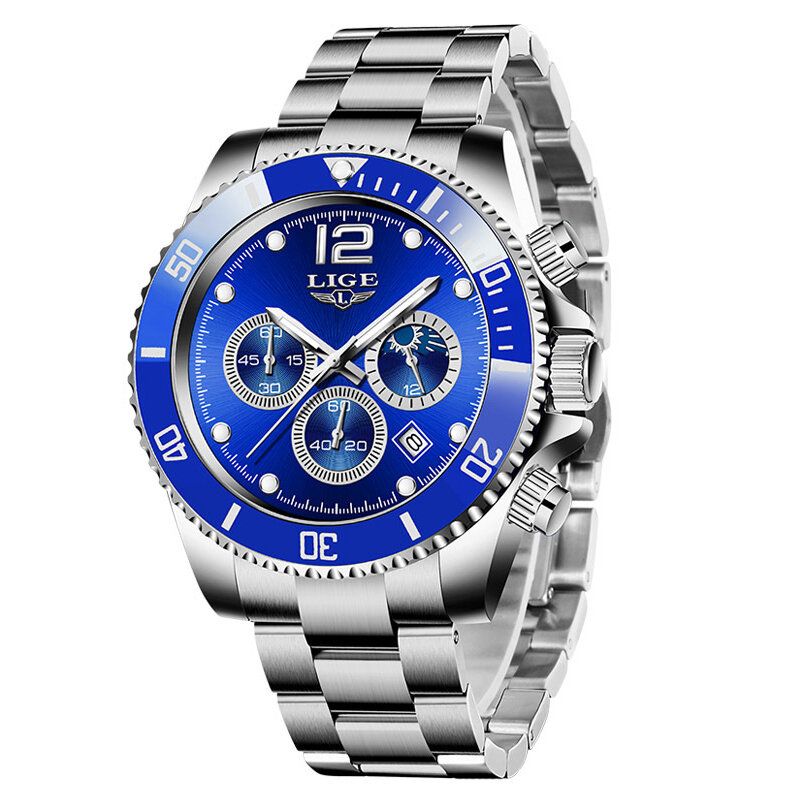 Business Casual Multifunktionell Självlysande Pekare Med Små Urtavlor Kronograf Armband I Rostfritt Stål 3atm Vattentät Män Quartz Watch Armbandsur